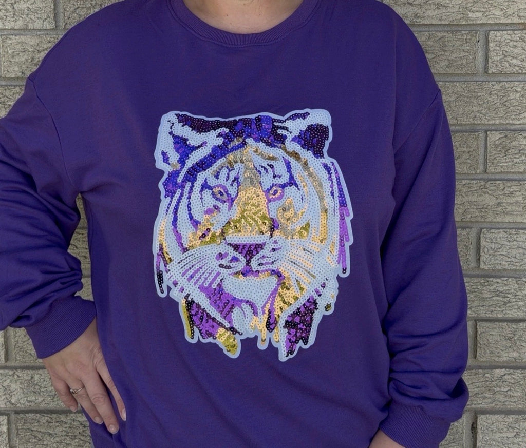 Purple Tiger Sequin Sweatshirt