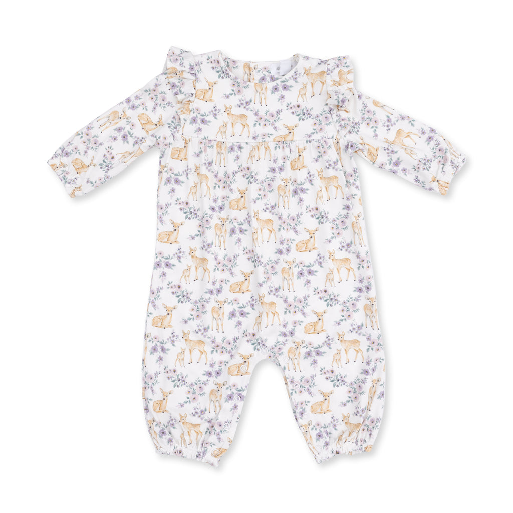 Floral Deer - Ruffle Sleeve Snap Romper
