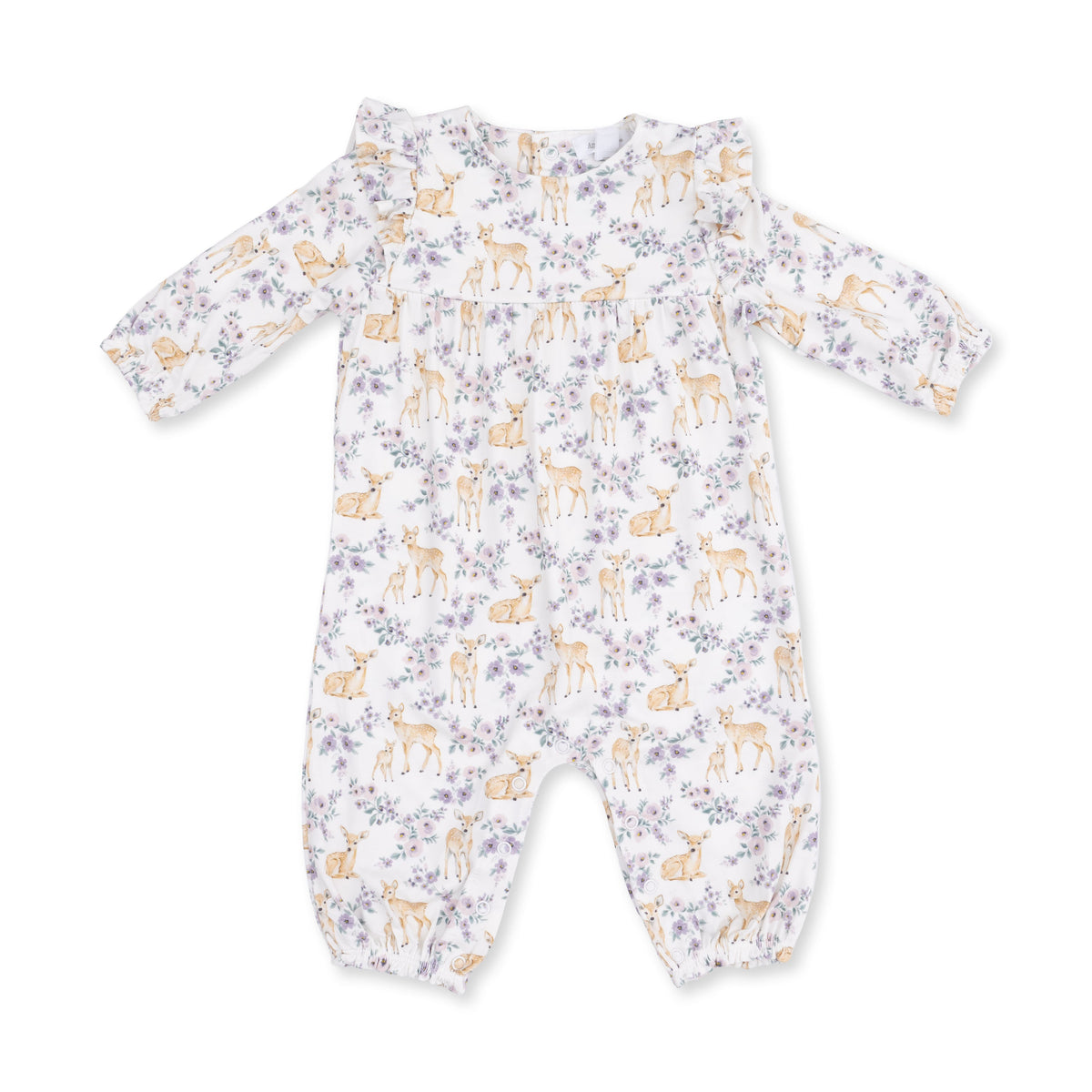 Floral Deer - Ruffle Sleeve Snap Romper