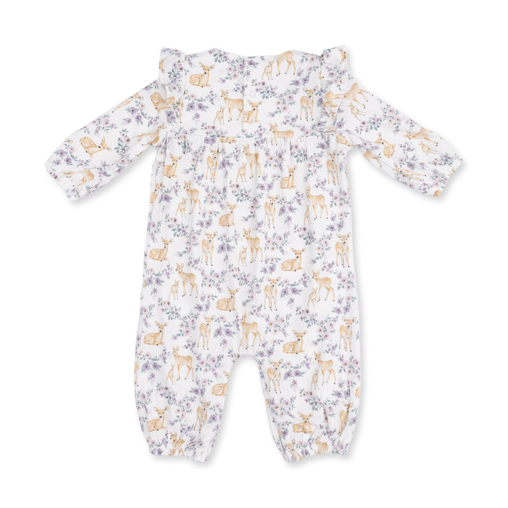 Floral Deer - Ruffle Sleeve Snap Romper