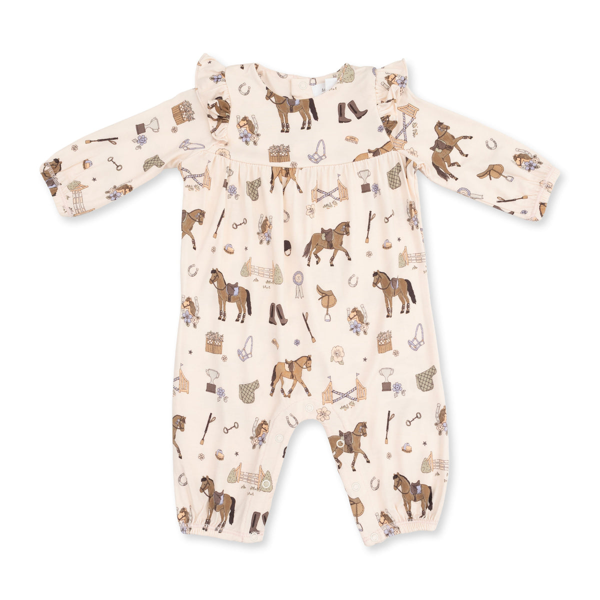Pretty Equestrian - Ruffle Sleeve Snap Romper