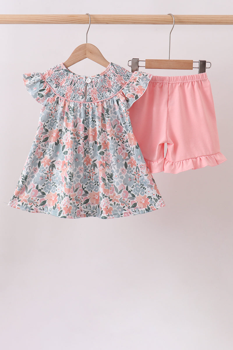 Pink Floral Smocked Set