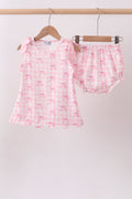 Pink bow print scalloped bloomer set