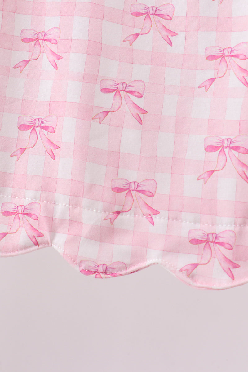 Pink bow print scalloped bloomer set