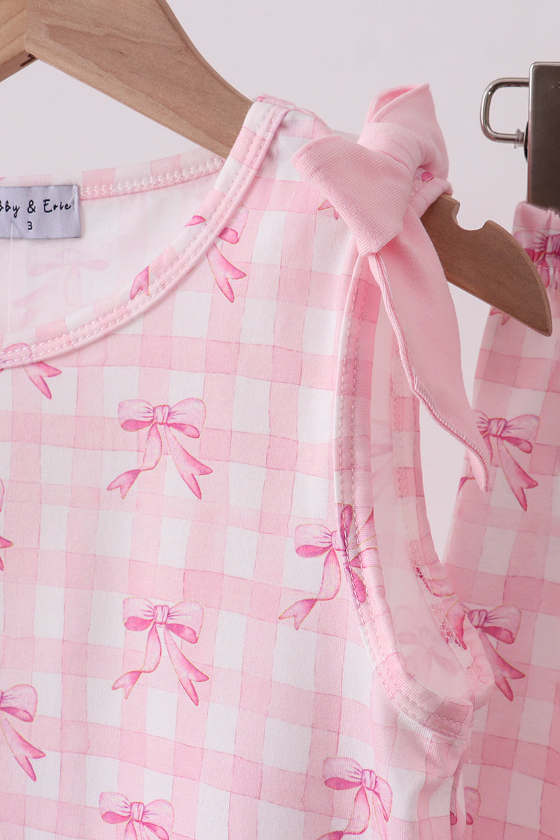Pink bow print scalloped bloomer set