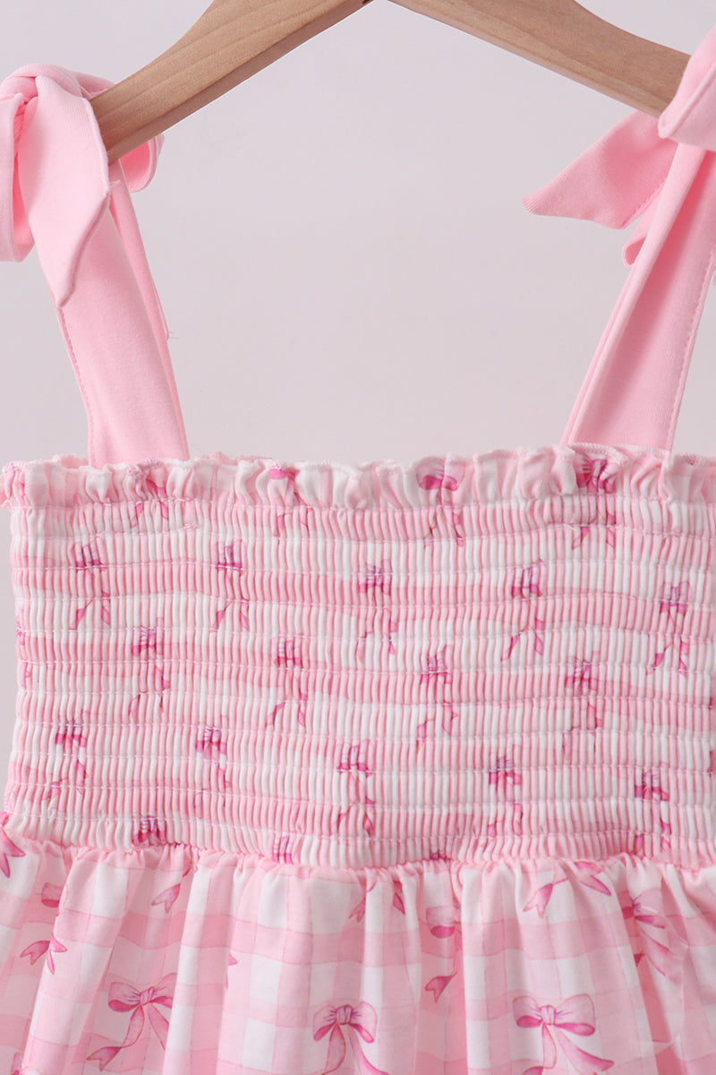 Pink bow smocked ruffle dress