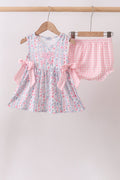 Pink Floral Applique Bow Bloomer Set