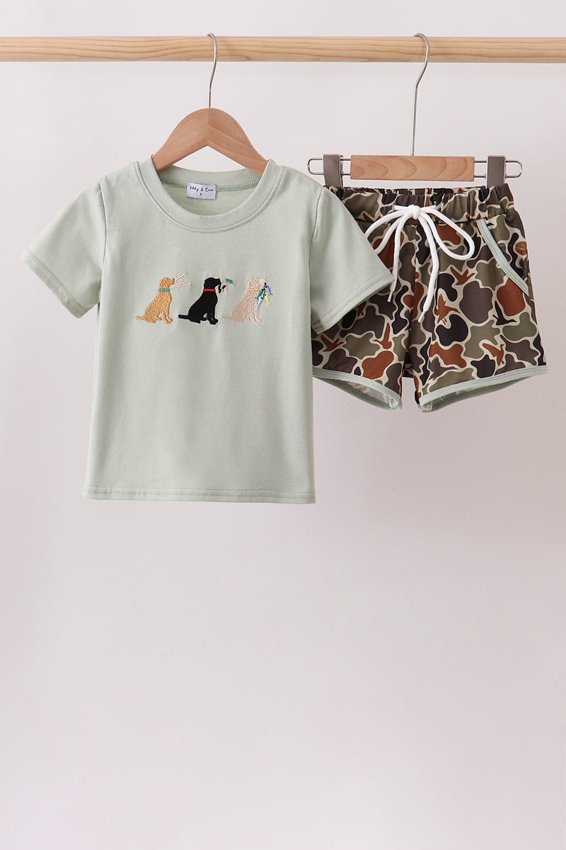 Camo Hunting Embroidered Shorts Set
