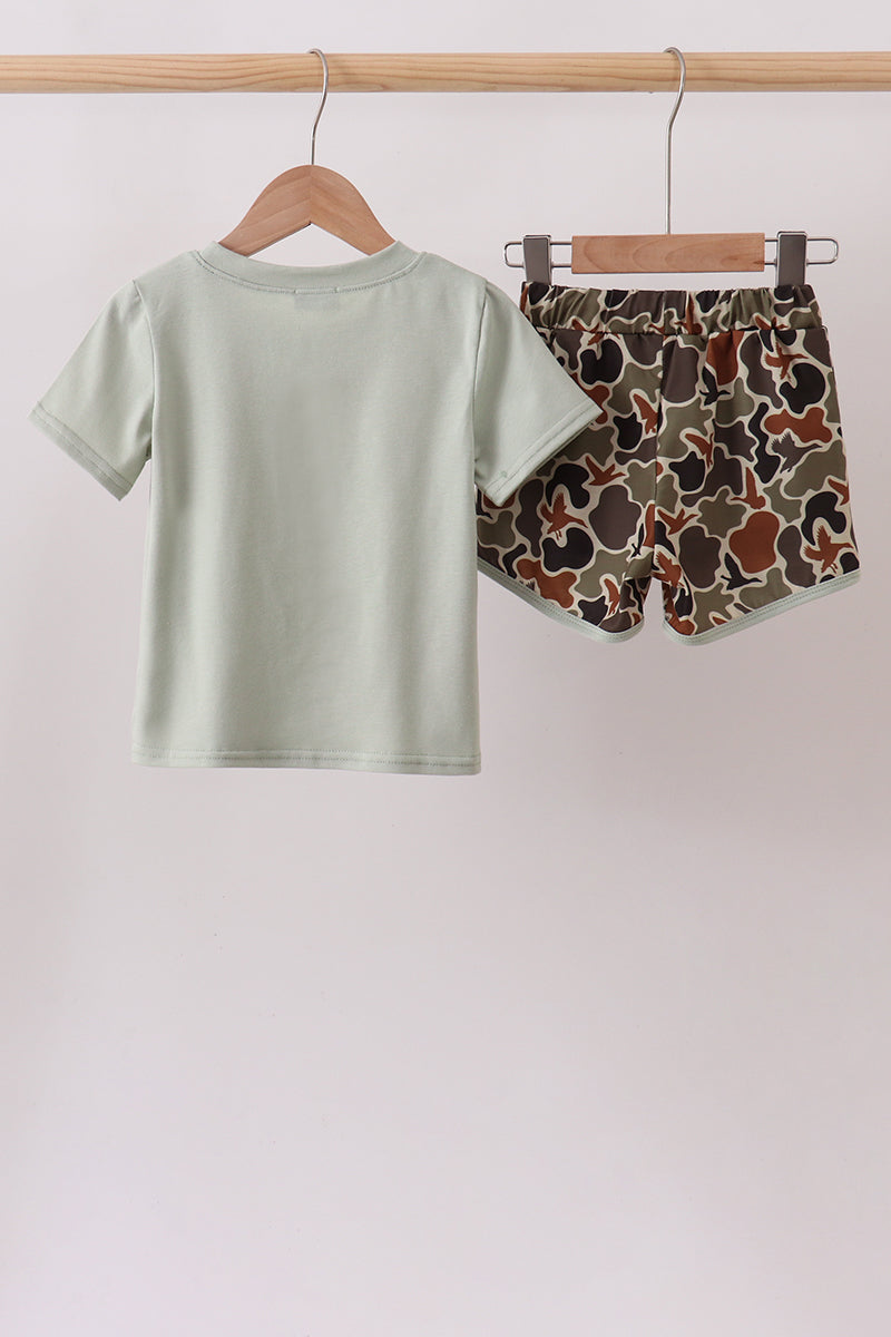 Camo Hunting Embroidered Shorts Set