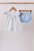 Blue Floral Embroidered Bloomer Set