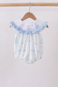Blue Sailboat Smocked Ruffle Bubble