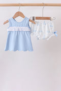 Blue Sailboat Smocked Scalloped Bloomer Set
