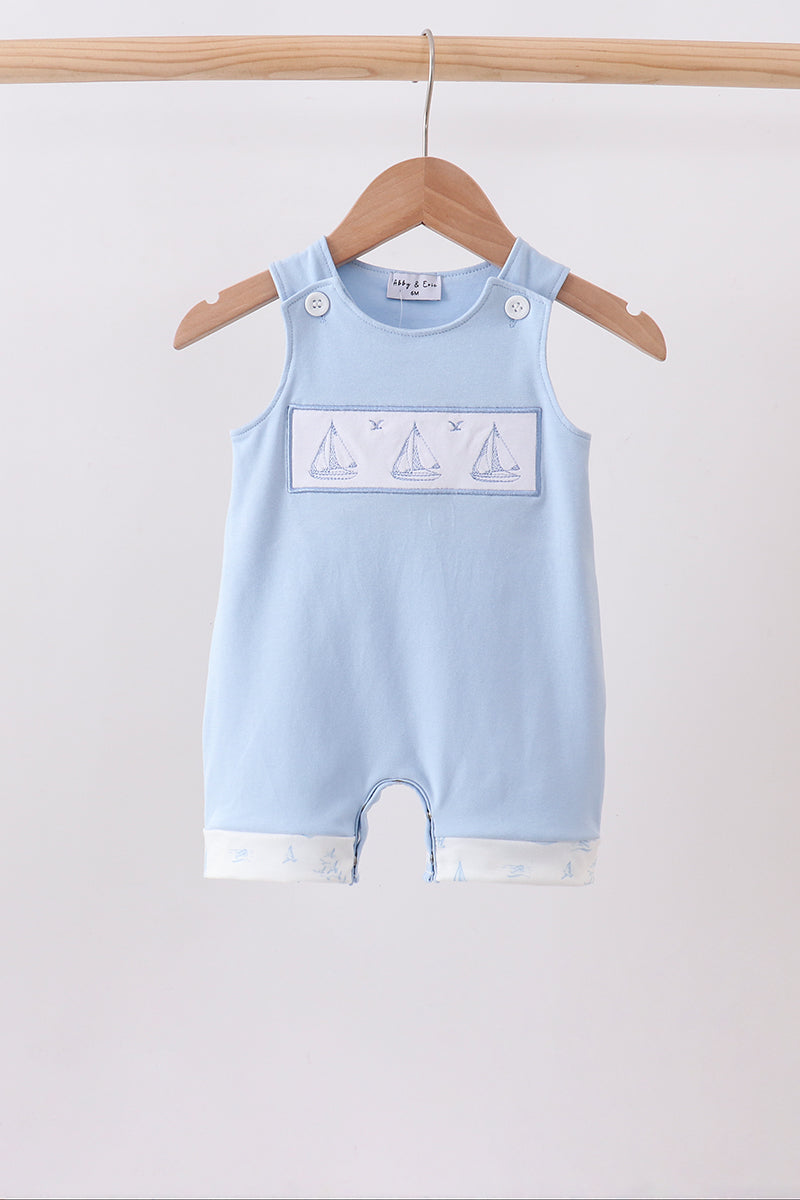 Blue Sailboat Embroidered Jon Jon