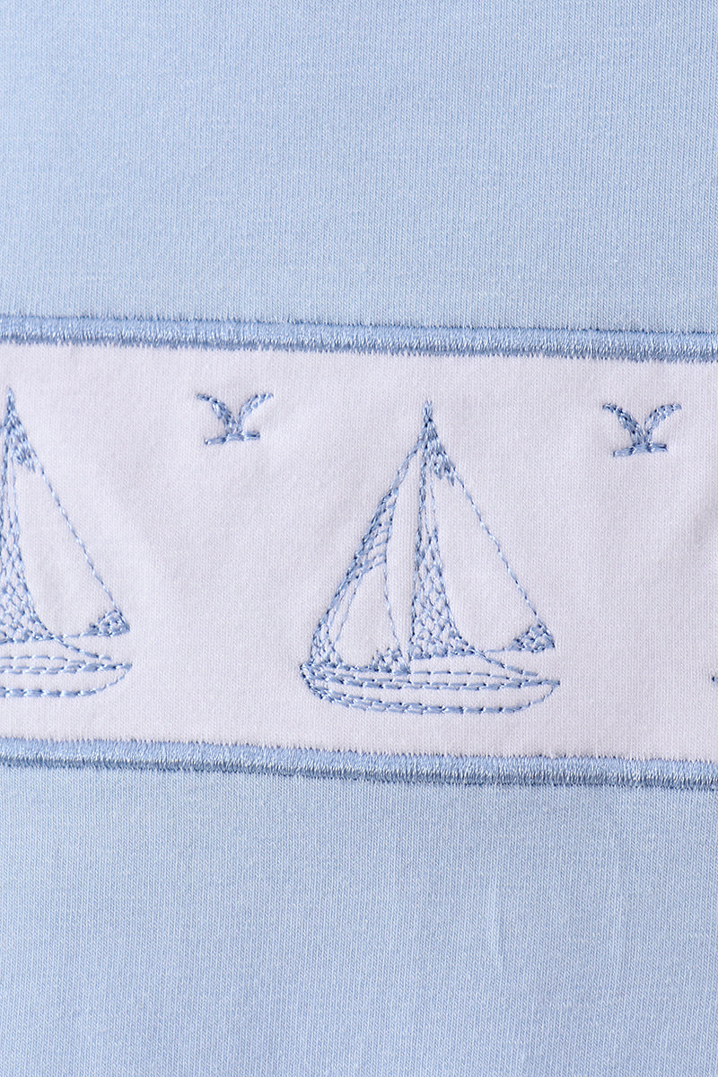 Blue Sailboat Embroidered Jon Jon