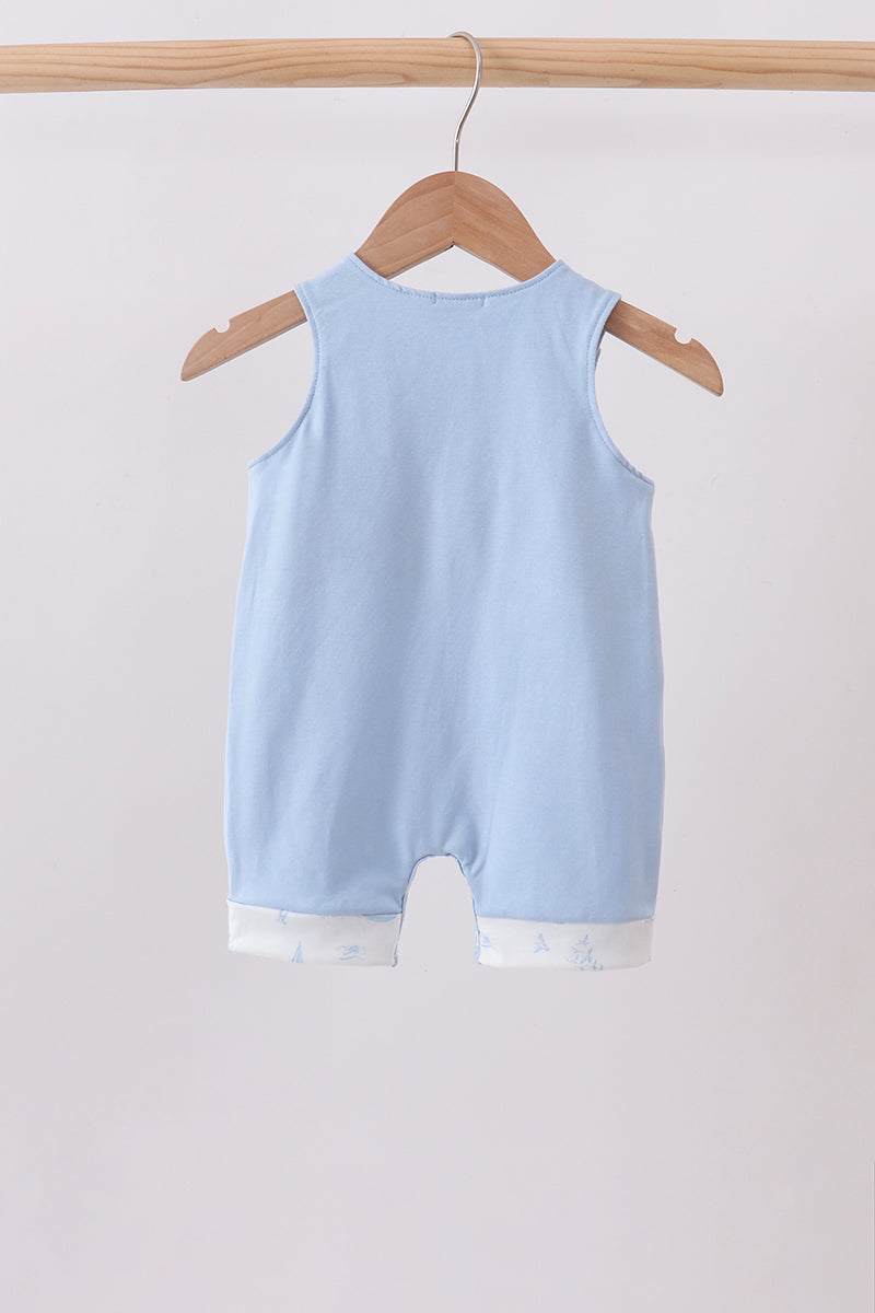 Blue Sailboat Embroidered Jon Jon