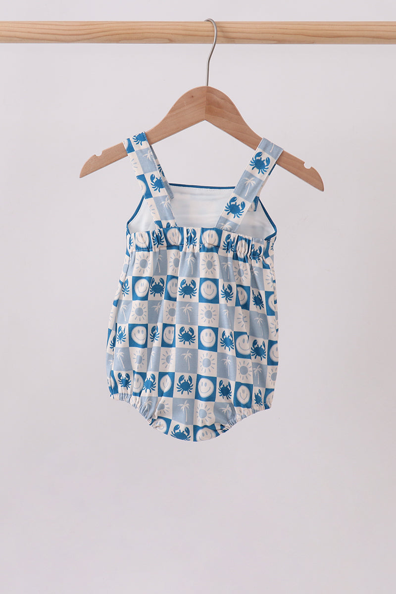 Blue Crab Embroidered Checkered Bubble