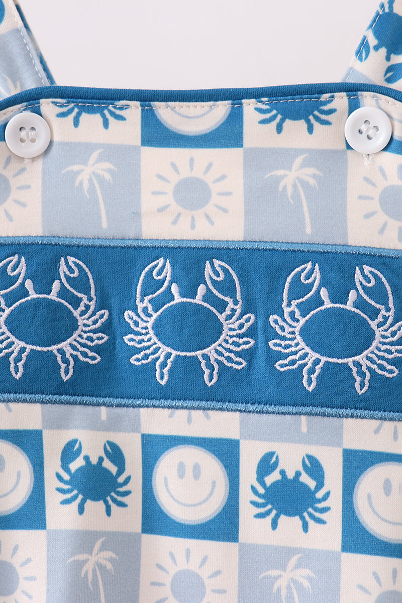 Blue Crab Embroidered Checkered Bubble