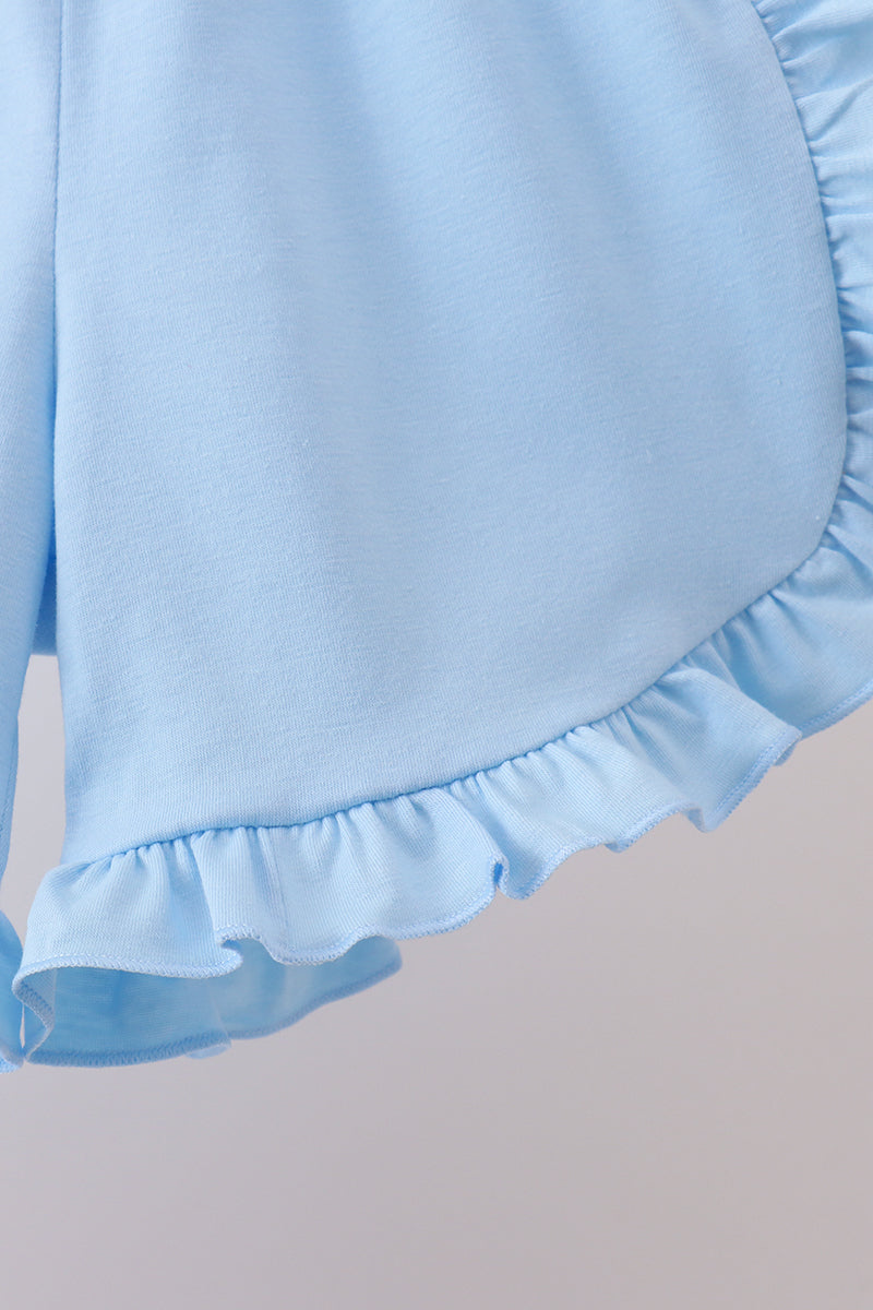 Blue Floral Smocked Ruffle Shorts Set