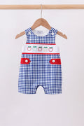 Navy Apple Embroidered Gingham Jon Jon
