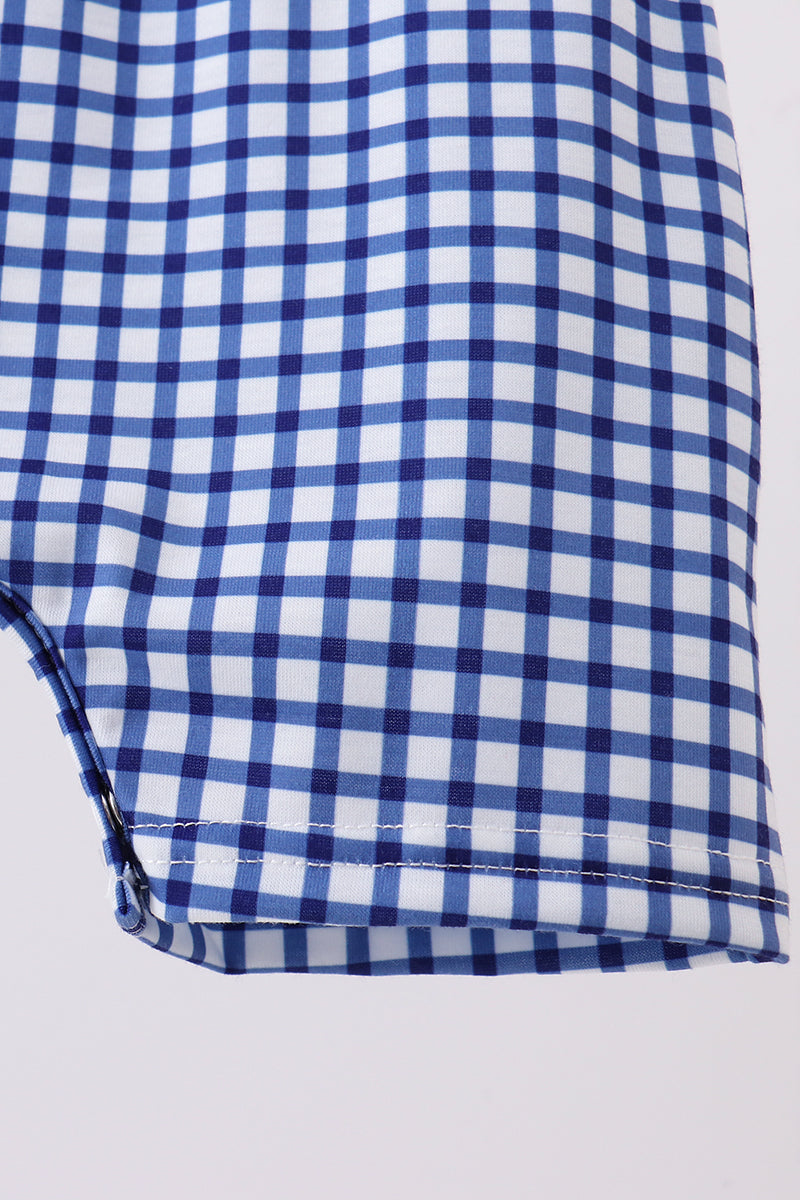Navy Apple Embroidered Gingham Jon Jon