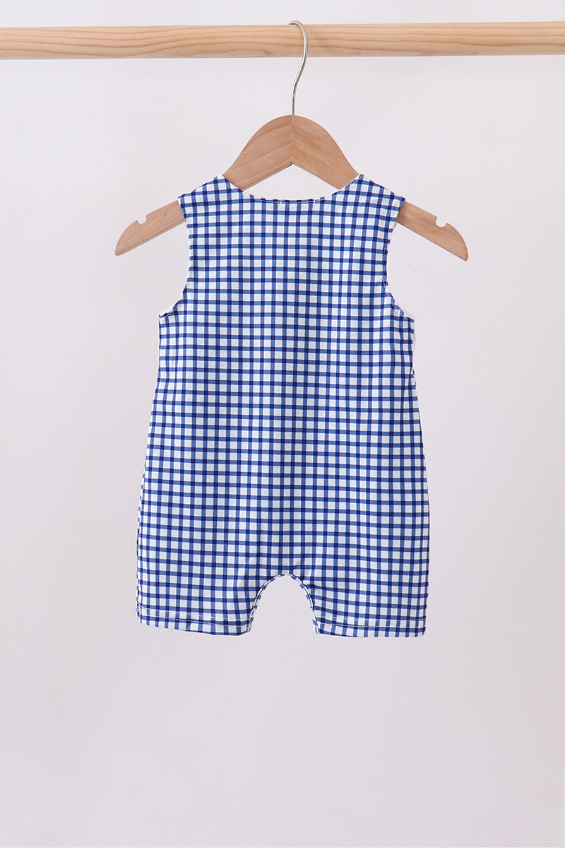 Navy Apple Embroidered Gingham Jon Jon