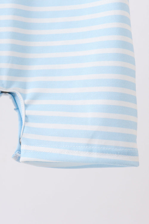 Blue Puppy Ball Embroidered Stripe Romper