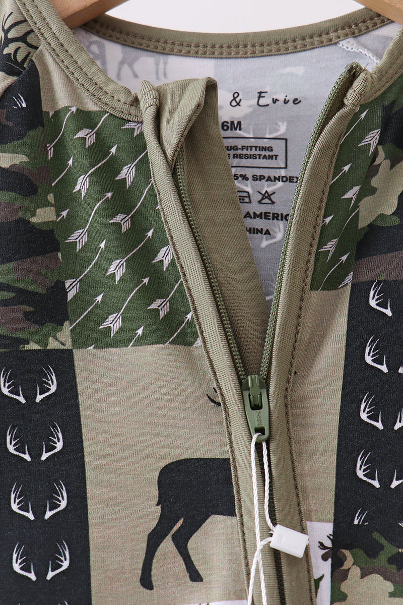Camo Deer Bamboo Zip Romper