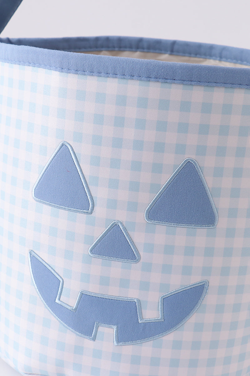 Blue Pumpkin Applique Gingham Basket