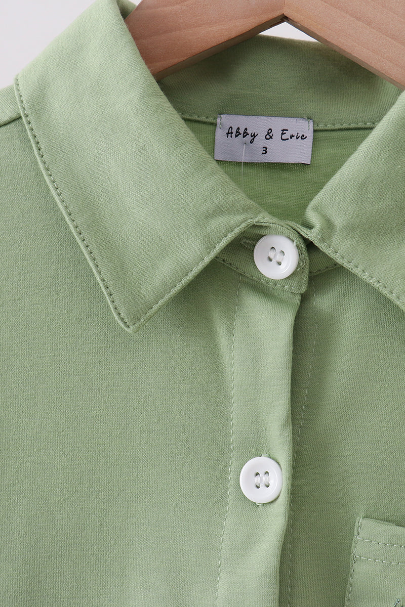Sage Pumpkin Embroidered Button Down Shirt