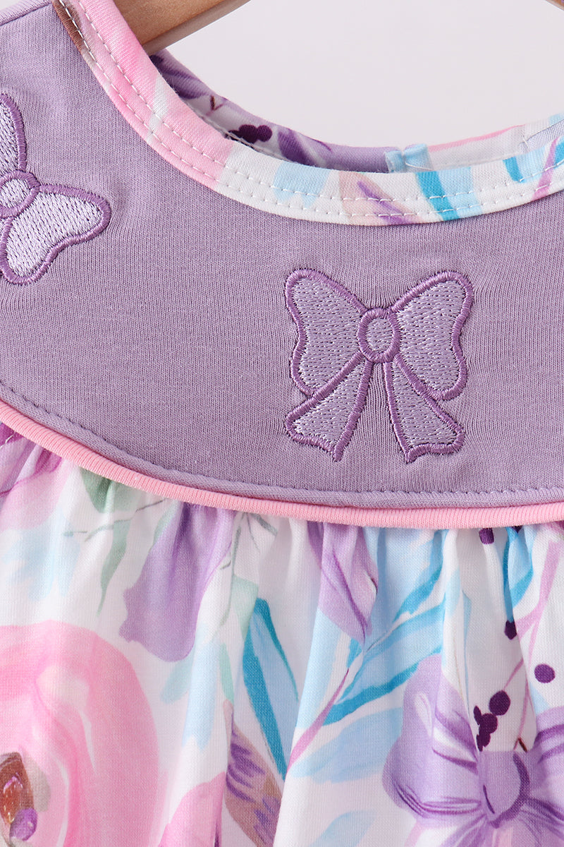 Purple Bow Embroidered Floral Bubble