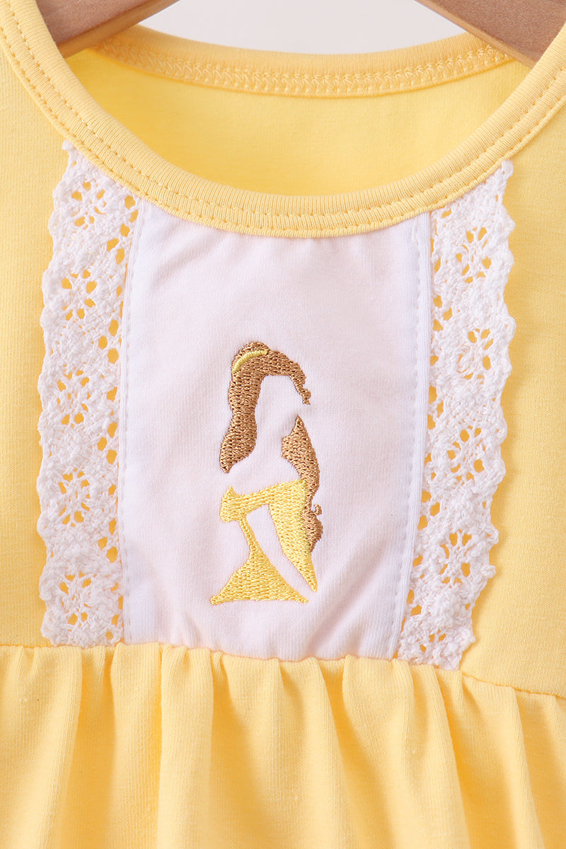 Mustard character embroidery ruffle bubble