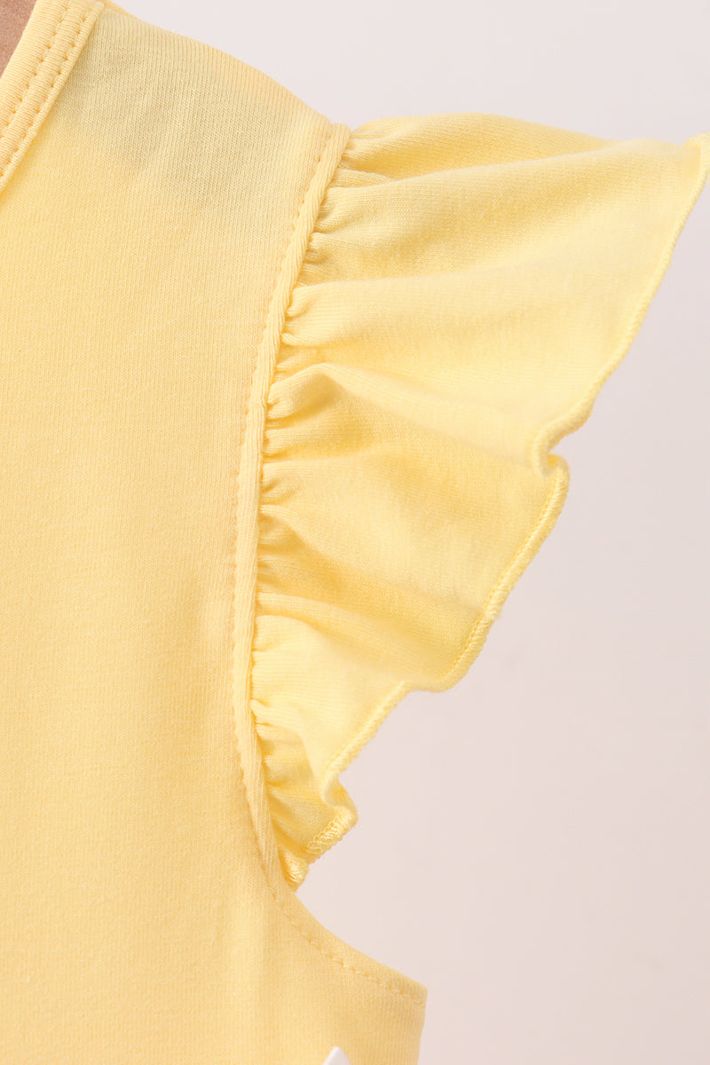 Mustard character embroidery ruffle dress