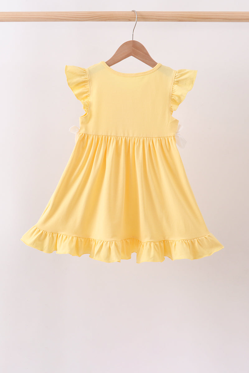Mustard character embroidery ruffle dress
