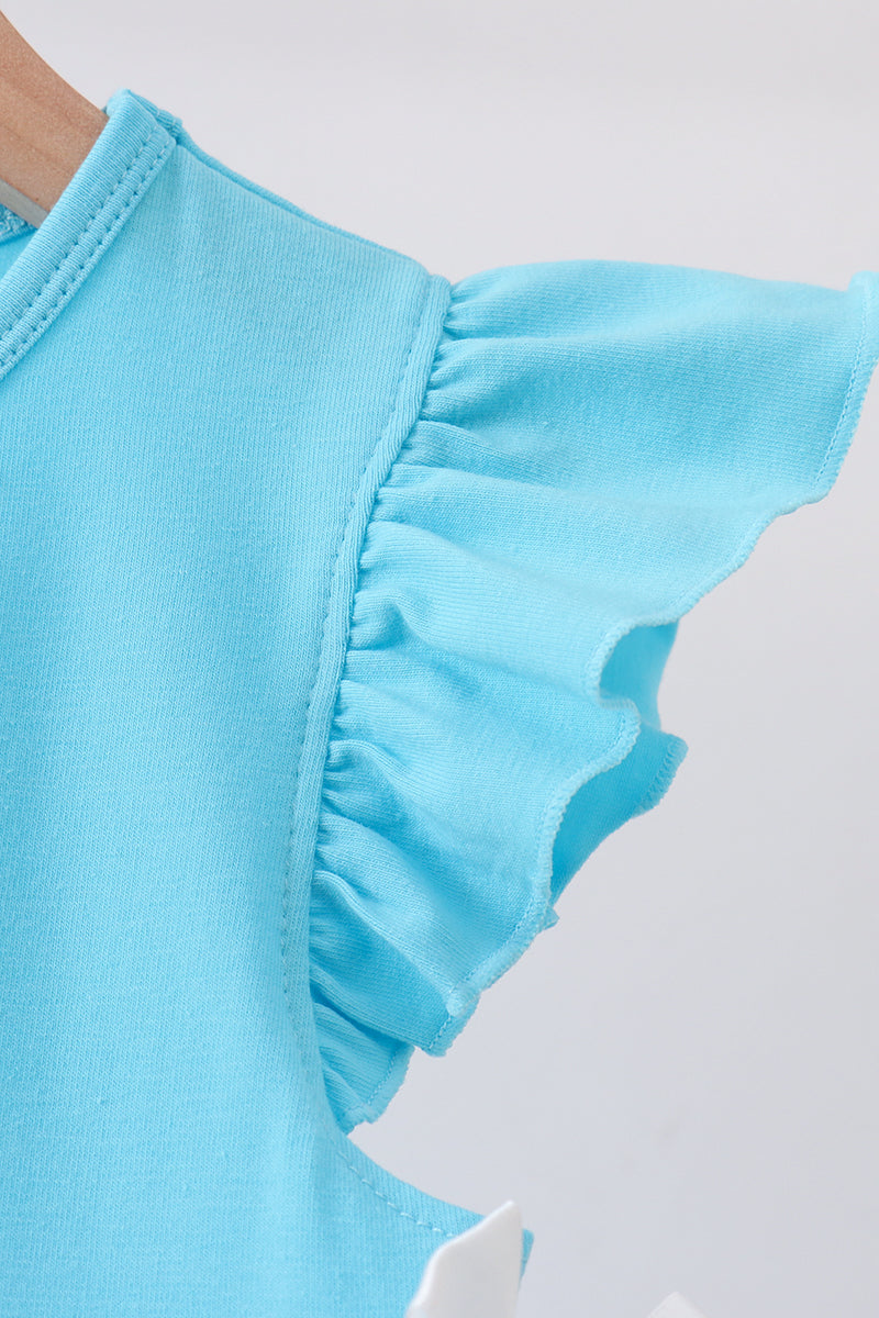 Blue character embroidery ruffle dress