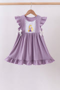 Purple character embroidery ruffle dress