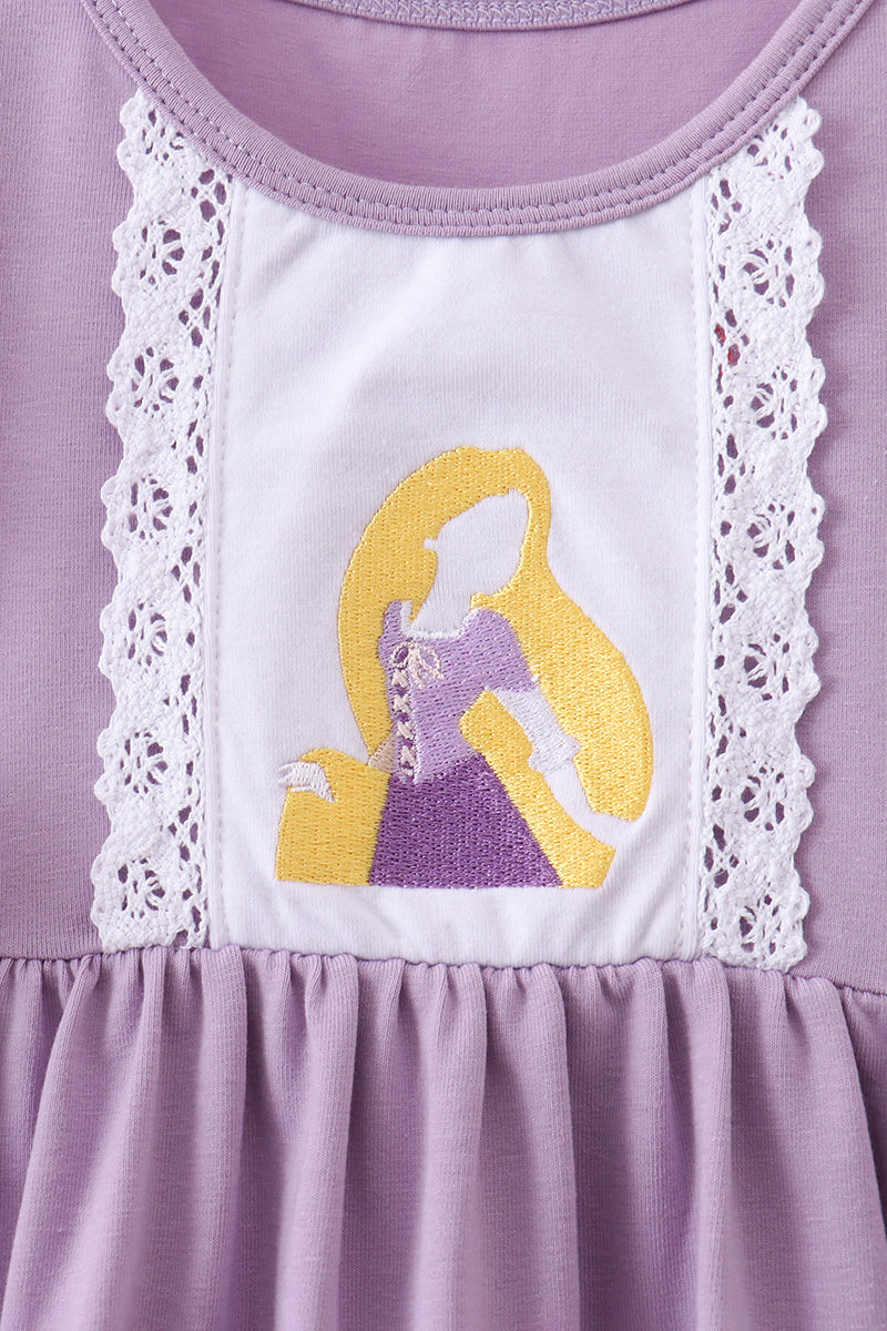 Purple character embroidery ruffle dress