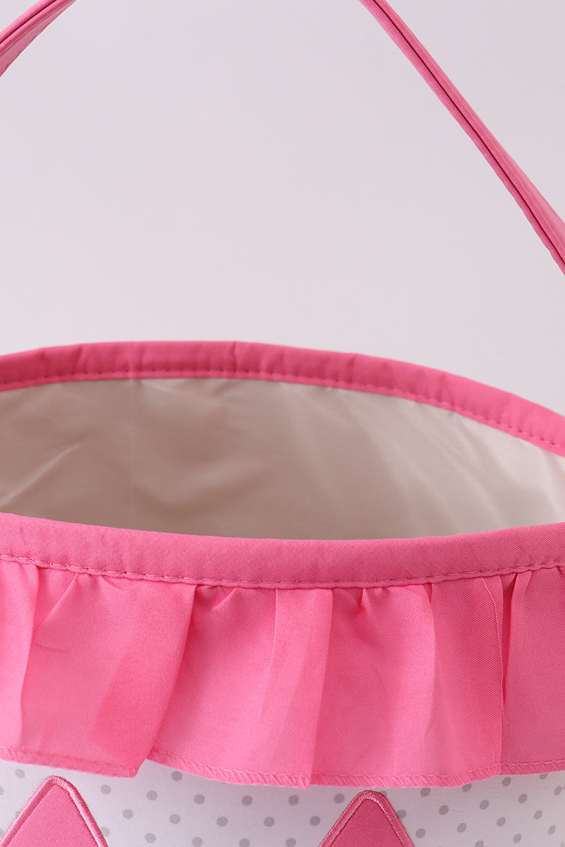 Pink Pumpkin Applique dot Ruffle Basket