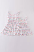 Blue bow lattice print mom&me dress