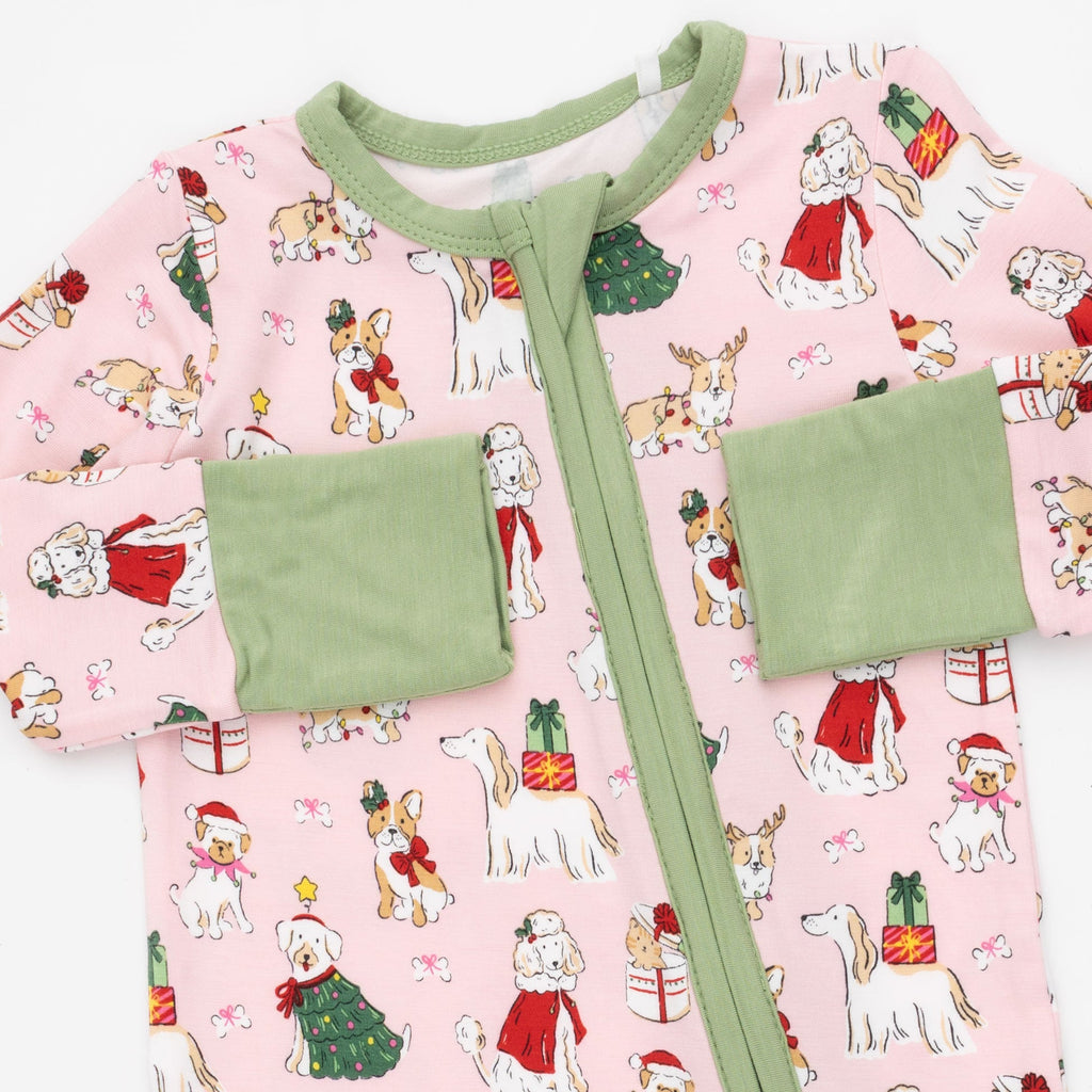 Christmas Dogs Pink - Bamboo - Convertible Romper