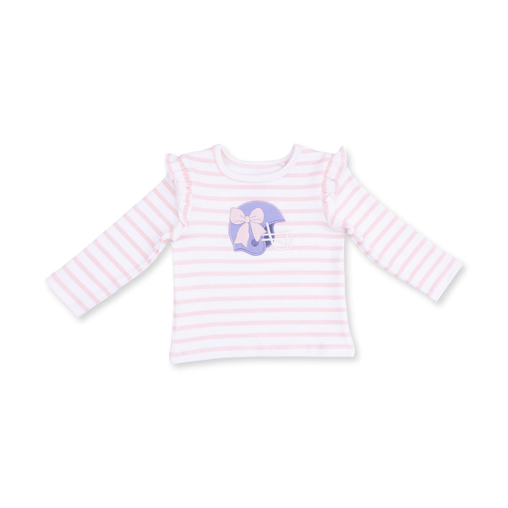 Football Helmets Pink - Long Sleeve Ruffle Tee Helmet