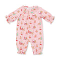 Vintage Reindeer & Santa Pink - Bamboo - Bamboo - Long Sleeve Ruffle Collar Romper