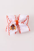 Rust turkey embroidery crochet edge hair bow