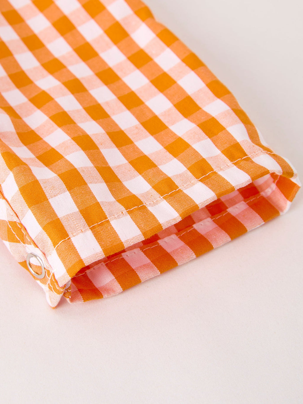 Fall Turkey Embroidered Romper for Baby Boys – Orange Checkered with Thanksgiving Details
