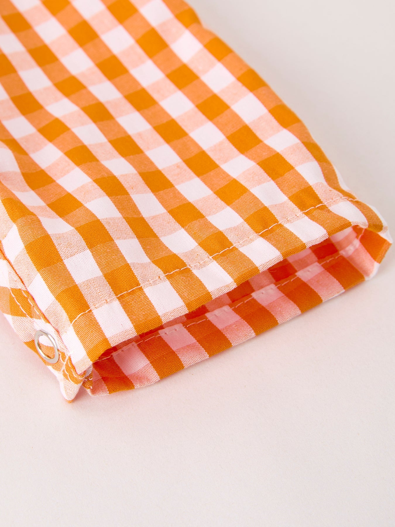 Fall Turkey Embroidered Romper for Baby Boys – Orange Checkered with Thanksgiving Details