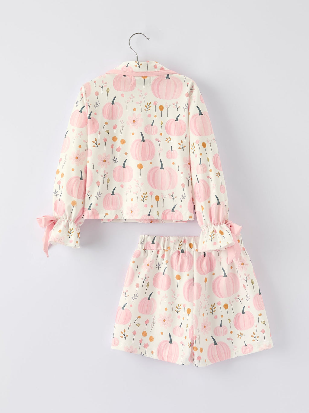 Thanksgiving Pink Pumpkin Floral Print Pajama Set