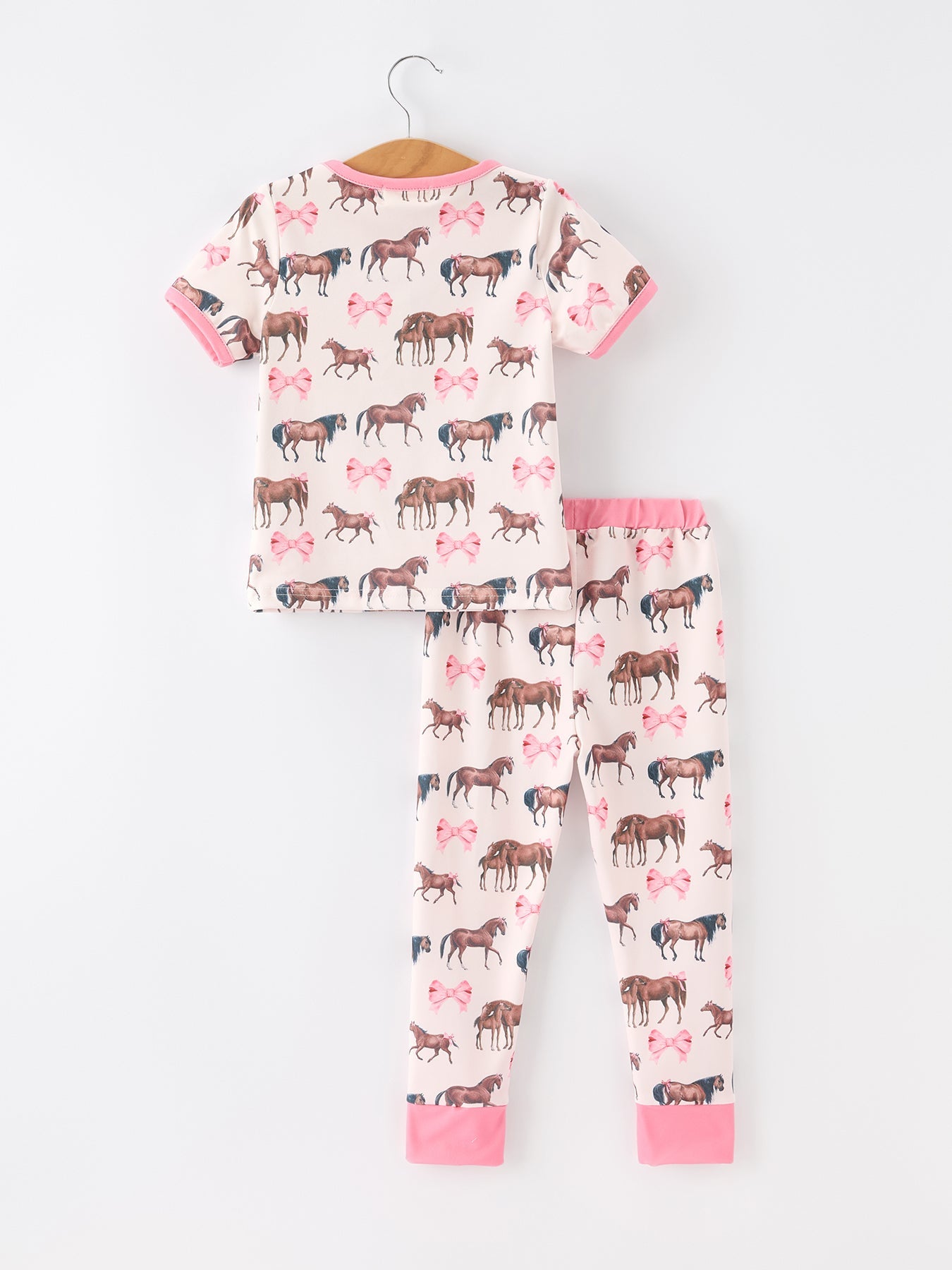 Girls Western Horse Bow Pajamas Set Print