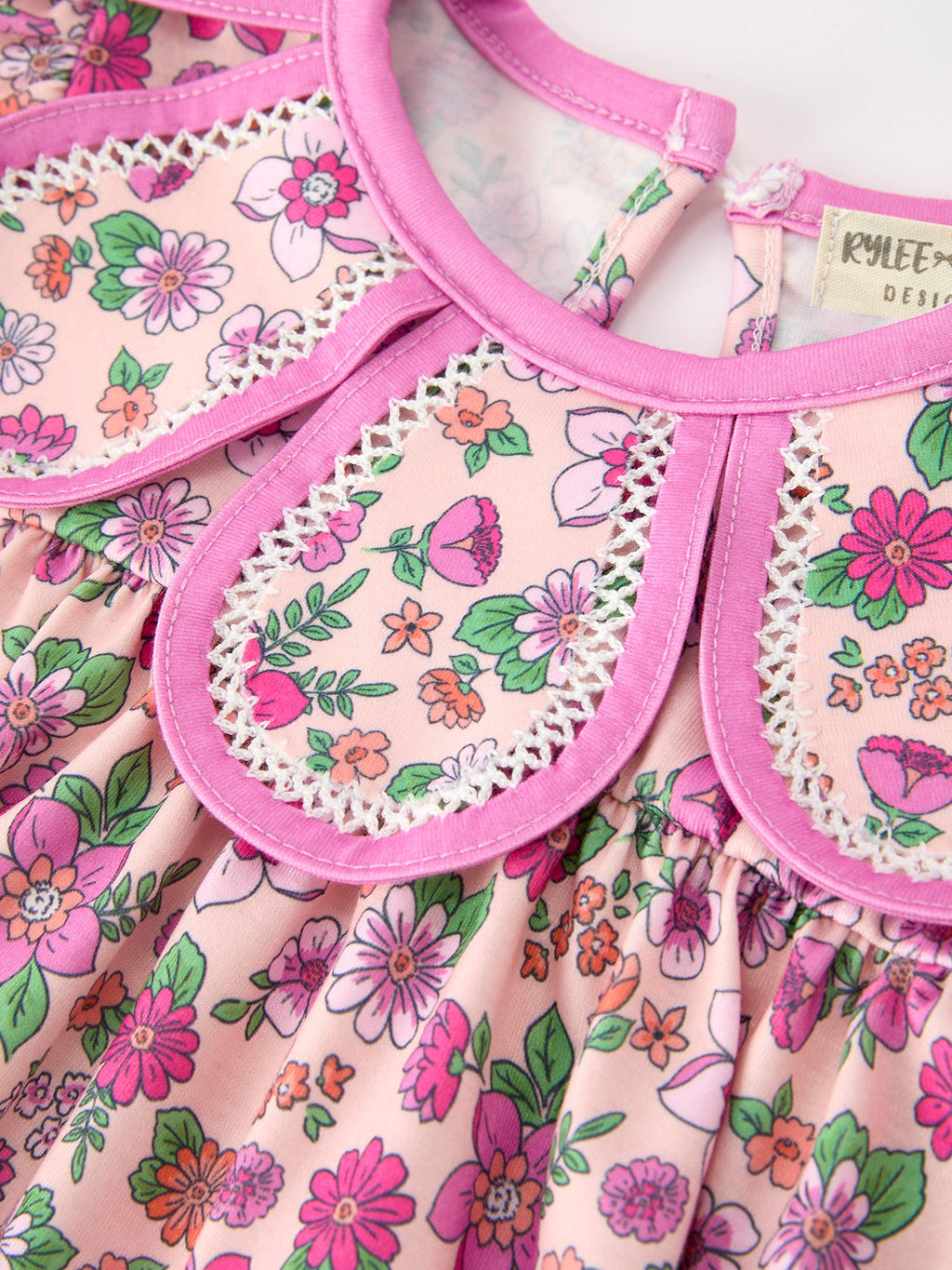 Pink Floral Bow Petals Collar Girls Romper