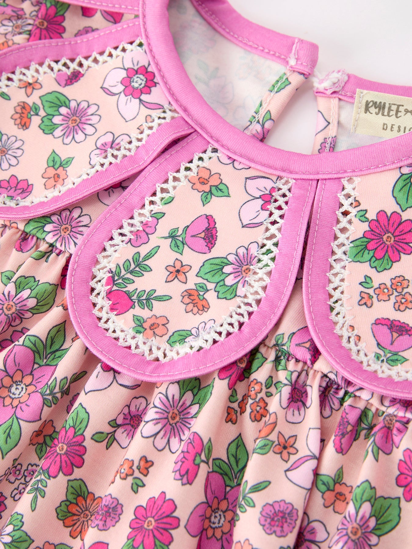 Pink Floral Bow Petals Collar Girls Romper