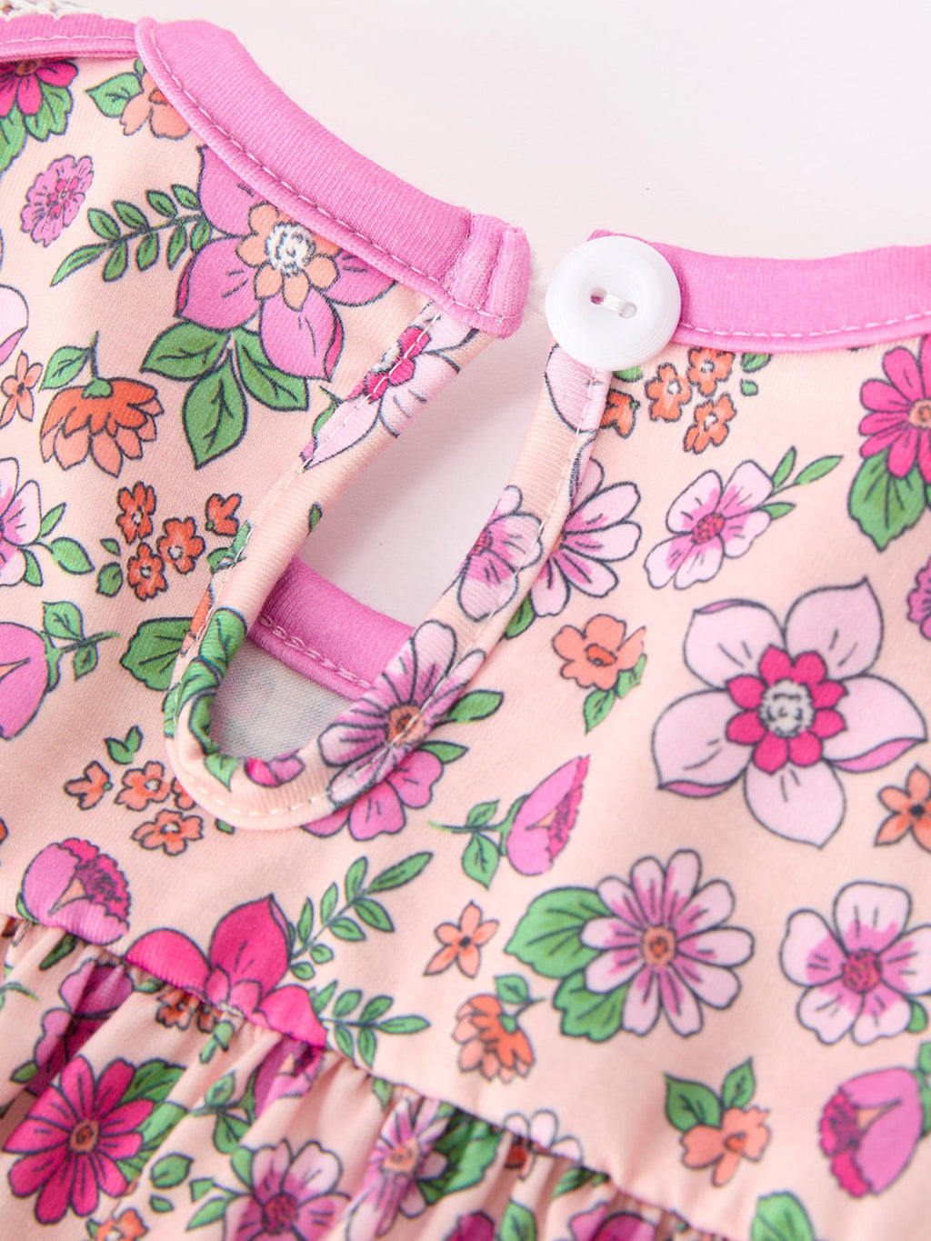 Pink Floral Bow Petals Collar Girls Romper