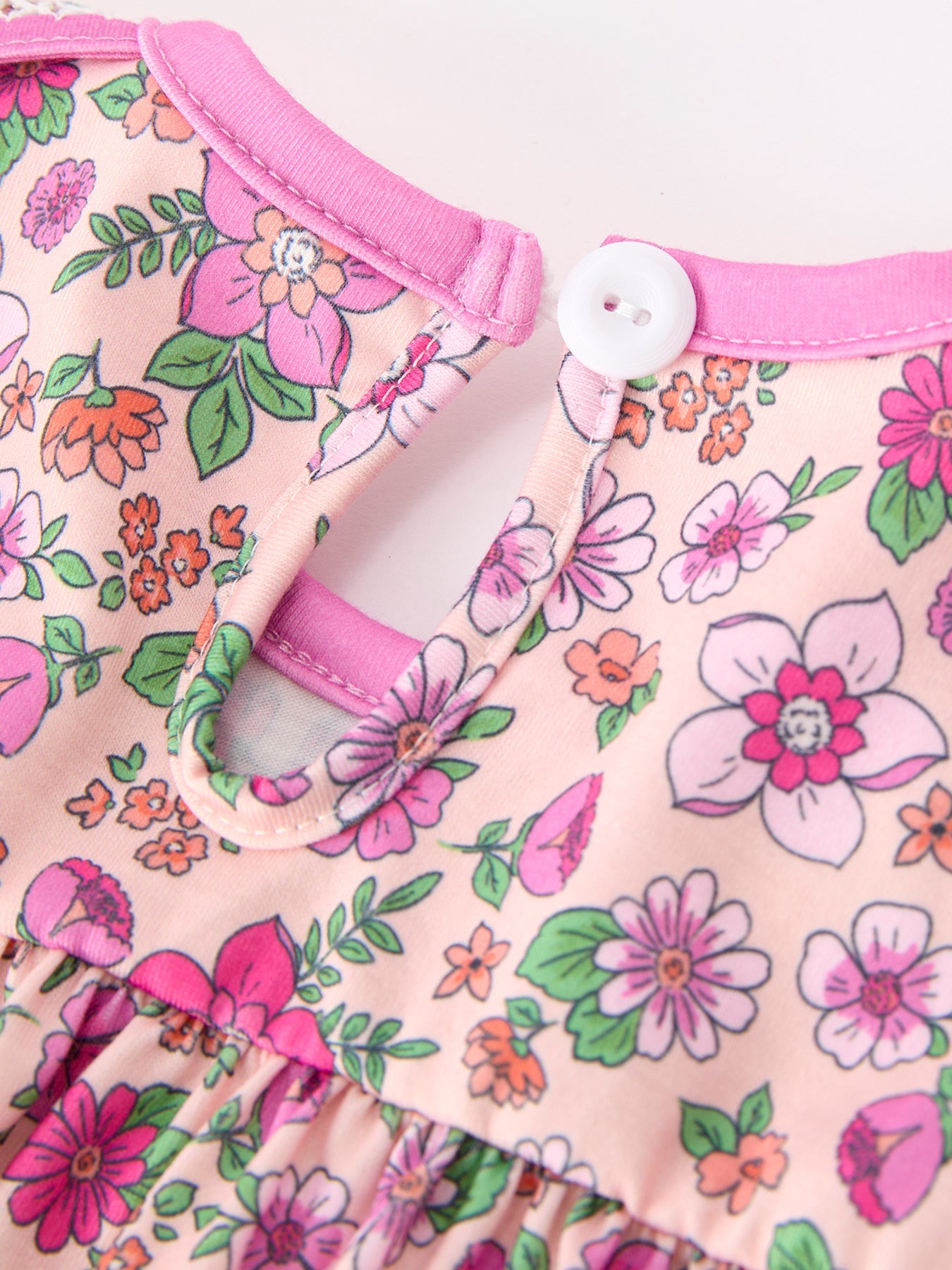 Pink Floral Bow Petals Collar Girls Romper